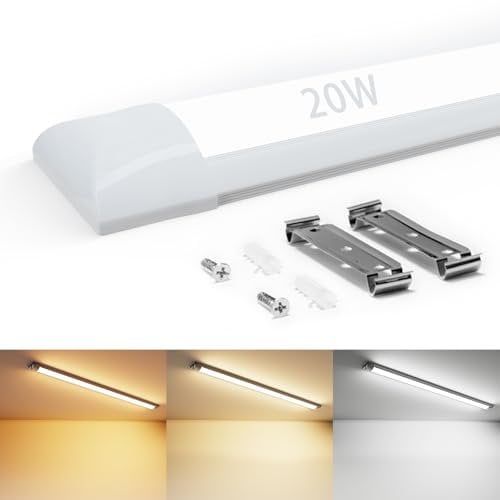 Probapro 20W LED Feuchtraumleuchte Deckenleuchte, 60cm 3000K/4000K/6500K Wasserdicht IP65, LED Wannenleuchte Feuchtraumlampe Röhre für Garage Keller Bad Werkstatt Feuchtraum Warenhaus