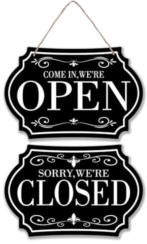 SUPERDANT 1 Panneau en Bois Ouvert et Fermé pour Restaurant Plaque Décorative Murale Double Face Noir et Blanc Montage Mural Panneaux en Bois à Suspendre Décoration Murale