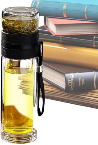 Qzdtue Tragbare Tee-Infuser-Flasche, wasserfeste Glasflasche mit Dangling Rope, Fruit Infuser und Tea Flood Cup für Outdoor, Zuhause und Studio, Glas