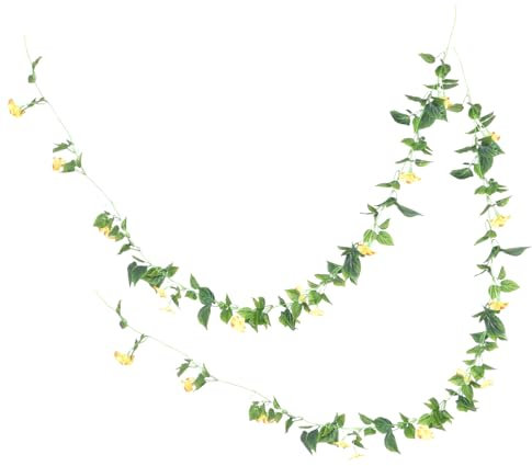 GRIRIW 2stücke Künstliche Kletterpflanze Gelbe Seiden-morgenröte Hängepflanzen Girlande Für Hochzeit Gartendeko Treppen Zaun Zimmer Realistisch Ungiftig Uv-beständig