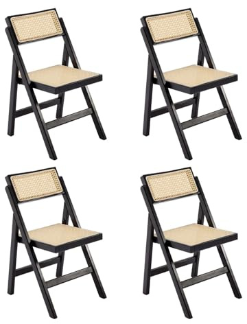 chairus Esszimmerstühle 4er Set Klappstuhl Holz Küchenstühle Rattan Schwarz