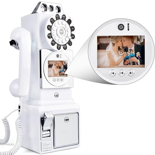 FiayaCom Video-Audio-Gästebuch, Hochzeitstelefon, personalisierte Video-Nachrichten, ideal für eine Vielzahl von unvergesslichen Partyanlässen (Wandtelefon, weiß)