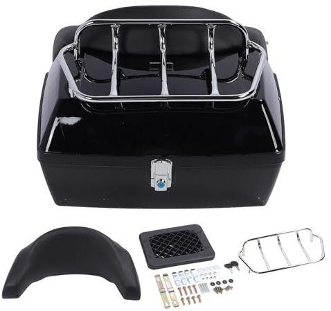 MasYosh Baule Moto Universale 48 L con Schienale e Serratura | Baule in ABS resistente all'acqua con 2 chiavi, portapacchi e kit di montaggio, adatto a moto e scooter.