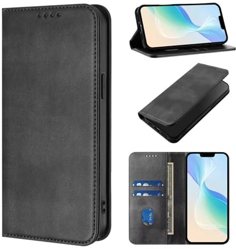 xinyunew Funda para OPPO Realme C33,PU Cuero Flip Carcasa Fundas Móvil de Tapa Libro con Cierre Magnético,Tarjetero y Suporte,Capa Plegable Cartera,Flip Cover Case (Negro)
