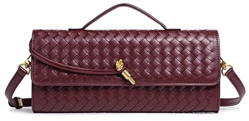 CuteClear Gewebte Clutch-Geldbörse für Damen, PU-Leder, Schultertasche, Umhängetasche, Abendtasche, Handtasche, für formelle Anlässe, Hochzeit, Party, Burgunder