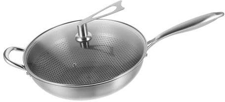 Zerodeko Edelstahl Wok Mit Deckel Antihaft-wokpfanne Für Induktionsherd Elektroherd Und Gasherd Kochzubehör Mit Wabenstruktur Für Müheloses Braten Und Rühren