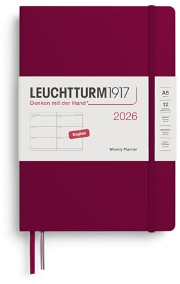 LEUCHTTURM1917 372708 Wochenkalender Medium (A5) 2026, Port Red, Englisch