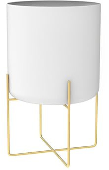 mophrati Gold Plant Stand with Pot Flower Multi-functional Floor Type Living Room Shelf Large Metal Planter for Outdoor Balcony Decor, White
