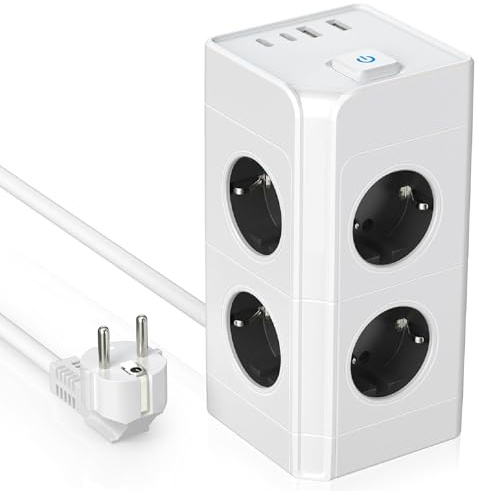 Multiprise 8 Prises EU avec Parafoudre, 2 Ports USB-A, 2 Ports USB-C – PC Ignifuge, Protection Contre Surcharge, Sécurité Enfant, Câble Pur Cuivre 2M, 3680W pour Maison & Bureau SUNMATIC
