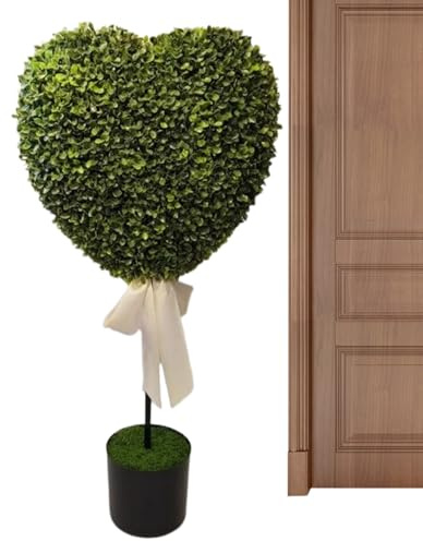 Boxwood Topiary,Valentines Artificial Heart Home Decor - Small Topiary Trees Decorations,for Indoor Outdoor Porch Table Window Office Garden Yard Balcony Front Door Patio