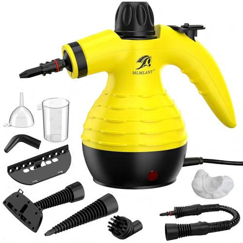 MLMLANT Pulitore a vapore manuale con blocco di sicurezza e set di 9 accessori, adatto per tappeti, sedili auto, divani, mobili imbottiti e molto altro ancora.