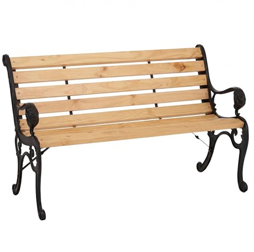 PROREGAL Gartenbank | HxBxT 80x132x35cm | Sitzbank Parkbank Holzbank 2-Sitzer | Gusseisen Holz Kiefer | Natur