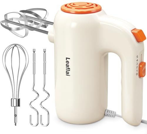 Handmixer, 5-Gang-Elektro-Schneebesen mit Turbo-Boost, inklusive 5 Edelstahl-Aufsätzen - Tolle Standmixer-Alternative zum Backen von Kuchen, Brot & mehr