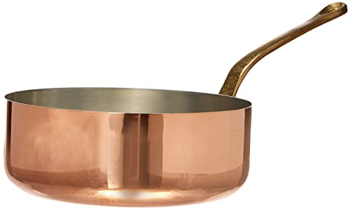 Pentole Agnelli ALCU107G24 Casseruola Bassa di Rame con 1 Manico in ottone fuso, Rame Liscio Stagnato a Mano, 24 cm
