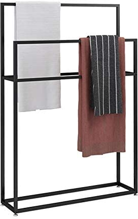 WING Handtuchständer freistehend Metall, handtuchhalter Bad stehend schwarz, Baden Handtuchständer mit 3 Handtuchstangen, Badaccessoire und Kleiderbutler,65×20×110cm(L×W×H)