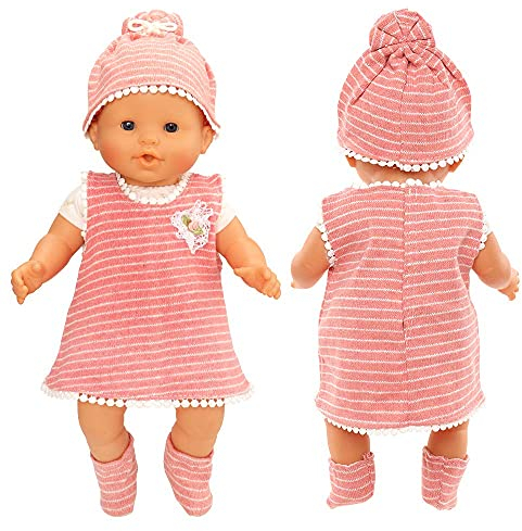Miunana Kleidung Bekleidungsset Outfits für Baby Puppen, Puppenkleidung 35-43 cm, Kleid Hut Socke