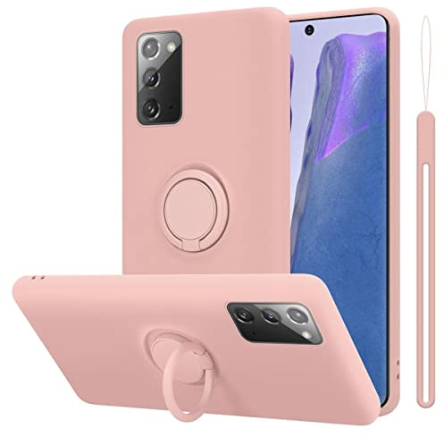 Cadorabo Hülle kompatibel mit Samsung Galaxy Note 20 Schutzhülle TPU Silikon Case Liquid Design mit Ring Slim Kratzfest Liquidsilikon Microfaser Case Hülle für Galaxy Note 20 in Rosa