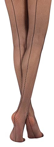 CALZITALY Medias de Rejilla con Costura Posterior| Medias Sexys | Naturales, Negras | Calcetería Italiana | (XXL, Negro)