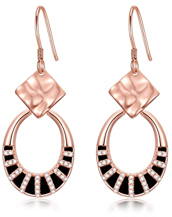 Damen Silber Ohrringe Tropfen Roségold 925 Sterling Silber Ethno Oval Ohrhänger Ovale Hängend Ohrringe