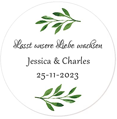50 STICKERS Blumen PERSONALISIERT 'Lasst unsere Liebe wachsen' Hochzeit Aufkleber, 40mm Runde Liebe Saat/Blumensamen Etiketten für Hochzeit,Taufe,Konfirmation,Gastgeschenk,Tüten - Rd 281 (007)
