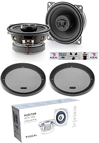 KIT Set pour Focal Auditor ACX-100 ACX100 2 Haut-parleurs coaxiaux 2 Voies 10 cm 100 mm 4, 30 Watts rms 60 Watts Max, 4 ohm, 88 DB spl, Voiture, par Paire + grilles et 5 Autocollants offerts