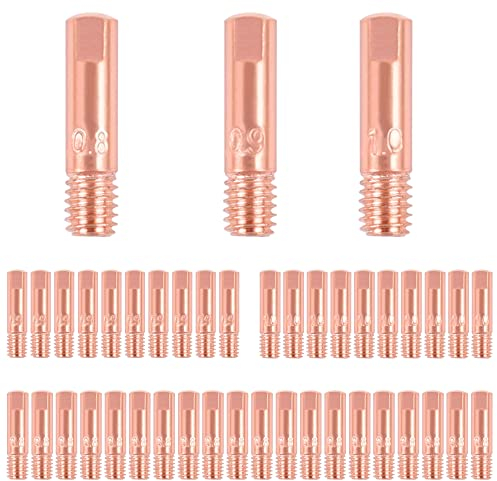 FBBULES 40 Stück Schweißzubehör Schweißdüsen, Kupfer Kontaktspitze Schweißdüsenzubehör Stromdüse 0,8 MM 0,9 MM 1MM für 15AK MIG MAG Schweißbrenner Zubehör Verschleißteile Set
