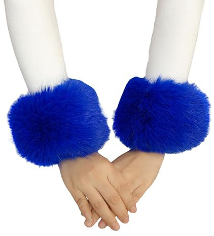 Lina & Lily Damen Winter Armstulpen Manschetten Pulswärmer Kunstfell (Königsblau)