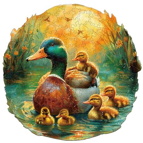 Jigfoxy Wooden Jigsaw Puzzles Age 15+ for Adults, Duck Wooden Puzzles 280pcs, Unique Animal Shape Wood Puzzle, Birthday Gifts for Family Friend with Wood Box(13.3 * 13.12in)