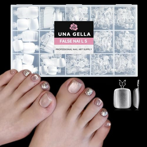 UNA GELLA Capsule Américaine Ongle Pieds Carrés Courts, 504 Pièces 15 Tailles, Gel Préformé Doux Full Cover Mat Squoval pour Orteils, Extension et DIY