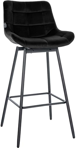 CLP Schwenkbarer Barhocker Weston I 90 Grad Drehbar Mit Rückstellung I Gepolsterter Sitz Mit Steppmuster I 4-Fuß Metallgestell Mit Fußstütze, Farbe:schwarz, Material:Samt