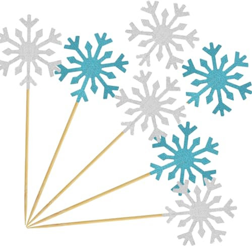 VITEVER Cocktail Schneeflocken Sticks 50 Stück, Schneeflocken Stick Cocktail Garnierung für Cocktail Party Dekorationen, bunte Obst Zahnstocher Palm Cocktail Sticks