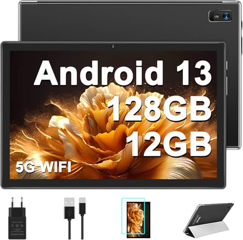 AOCWEI Tablet 10 Pollici Android 13 Tablet con 5G WiFi, X900 Octa Core 2.0GHz 12GB RAM 128GB ROM,512GB Espandibili, Batteria 8000mAh,Nero