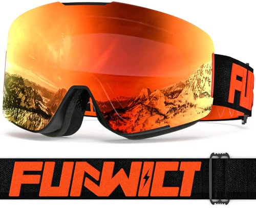 FUNWICT Skibrille Herren Damen Skibrille für Brillenträger Anti-Beschlag mit UV-Schutz Winddichte Skibrille Kompatibel mit Skihelm für Skating Snowboard Snowmobile (Rot)