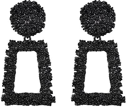 EVER FAITH Rechteck Geometrische Ohrringe Metall Statement Silber große Quadratische Tropfen-Ohrringe für Damen und Mädchen Schwarz-Ton