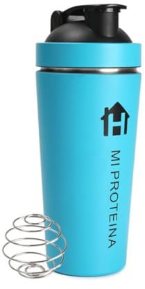 Home Universal® 750ML Botella Gim Shaker de Acero Inoxidable | BPA Free con Mezclador de Tapa Integrado | Vaso Gimnasio con Medidor | Apto para Lavavajillas | Vaso Proteína (Azul Turquesa)