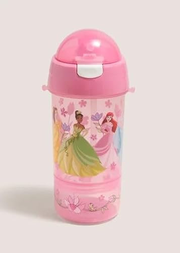 Disney Princess Snack & Sip Water Bottle & Snack Pot – Reusable Kids 400ml PP Canteen with Straw – Official Merchandise by Polar Gear – BPA Free - School Nursery Sports Picnic