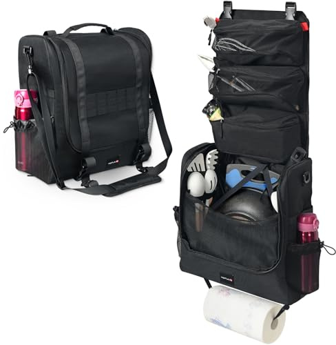 TOPJUM Camp Kitchen Organizer, Cooking Tools Storage Caddy Bag, Multi-Pockets, Paper Towel Holder, Portable Hanging Kitchen Caddy for Camping Utensils, Cookware & BBQ Essentials, Bag Only