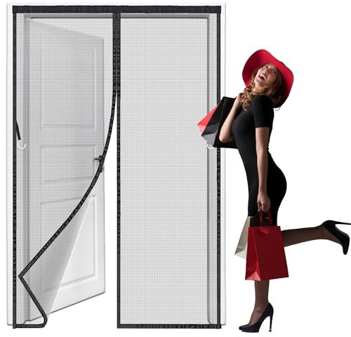 HL-YFC Zanzariera Magnetica per Porta, 145x70cm Tende Zanzariere Calamita per Balcone Finestra, Chiusura Automatica Lascia Fuori gli Insetti Nero