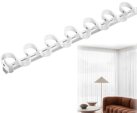 S Wave Geriffeltes Vorhangschienensystem, 100–600 cm, verstellbar, Aluminium, Deckenmontage, Schnappschiene mit Klebeband, weiß, 330 cm, perfekt für gewellte Vorhänge