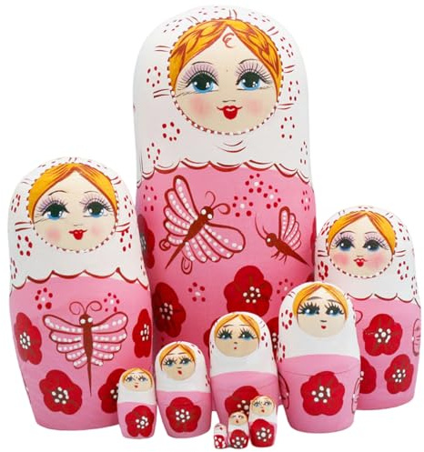 Bemonew 10-teiliges Russisches Matroschka-Puppen-Set aus Holz mit bezauberndem Aufdruck. Mühelose Demontage und Montage von Matroschka-Puppen für die Sammlungsdekoration