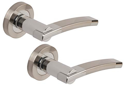 Excel DH3635 Orpheus Passage Door Handles on Round Rose, Duel Satin Nickel/Polished Chrome