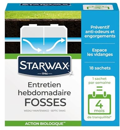 STARWAX Entretien hebdomadaire pour fosses septiques 450g | Maintient l'équilibre de la fosse et prévient les engorgements, bactéries et enzymes, 1 sachet par semaine pour 4 mois