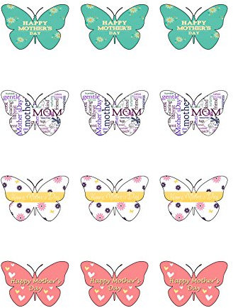 12 Papillons Happy Mothers Day plaquette comestibles Papier Cake Toppers décorations