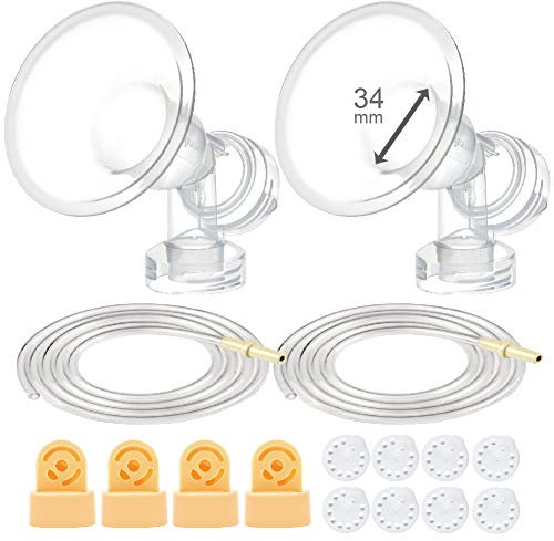 Maymom Brand Pump in Style Tubing and Breast Pump Kit Compatible with Medela Pump in Style Breastpump. Inc. 2 Pump in Style Tubing, 4 Valves, 8 Membranes, and 2X 34mm-Breastshields