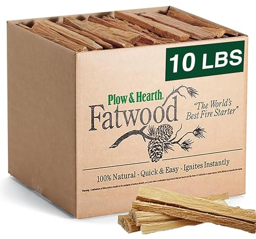 Plow & Hearth 10 LBS Fatwood Fire Starter Sticks Organic Kindling, Easy Ignition Fat Wood, All Natural Firestarters for Fire Pit, Wood Stoves, Fireplaces, Campfires, Bonfires, BBQ