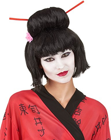 Vegaoo Geisha Perücke für Damen Hochsteckfrisur schwarz - Schwarz