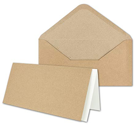 100x Set aus Klappkarten mit Umschlägen & Einlegeblätter - DIN Lang Recycling Einladungskarten in Braun Kraftpapier - Blanko zum Selbstgestalten