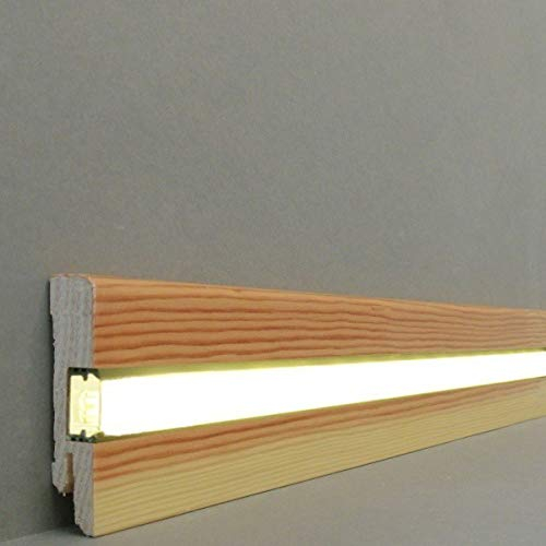 LED | Licht Fuß- u. SockelleistenLübeck16.61.3L | LED Sockelleiste | Lichtleiste | Inklusive weißer Abdeckung| Profisockelleisten- Kiefer lackiert