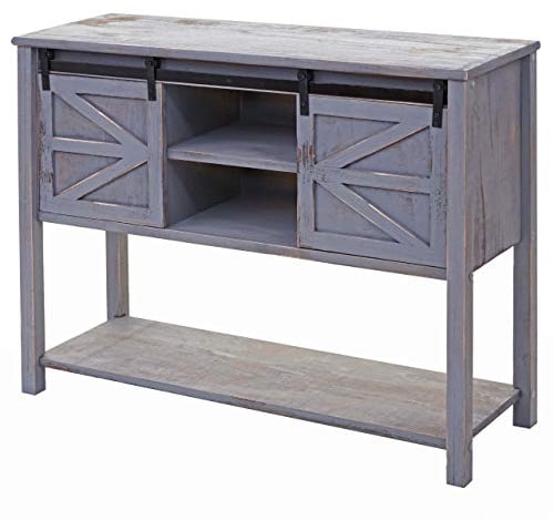 Mendler Kommode HWC-D57, Schiebetürenschrank Sideboard Schrank, Shabby-Look Vintage 81x102x34cm - dunkelgrau
