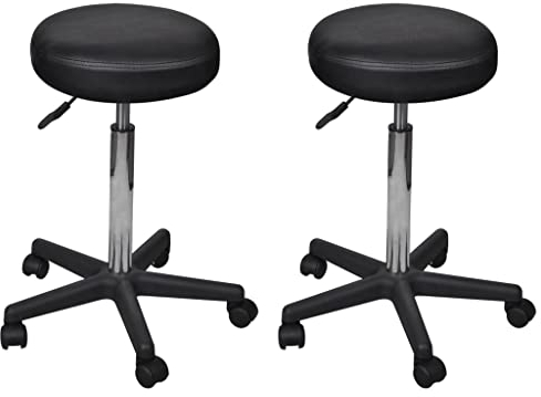 vidaXL 2X Bürohocker Rollhocker Arbeitshocker Höhenverstellbar Hocker mit Rollen Drehhocker Praxishocker Kosmetikhocker Schwarz 35,5x84cm Kunstleder